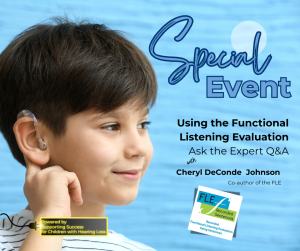 boy with hearing aid touching his ear