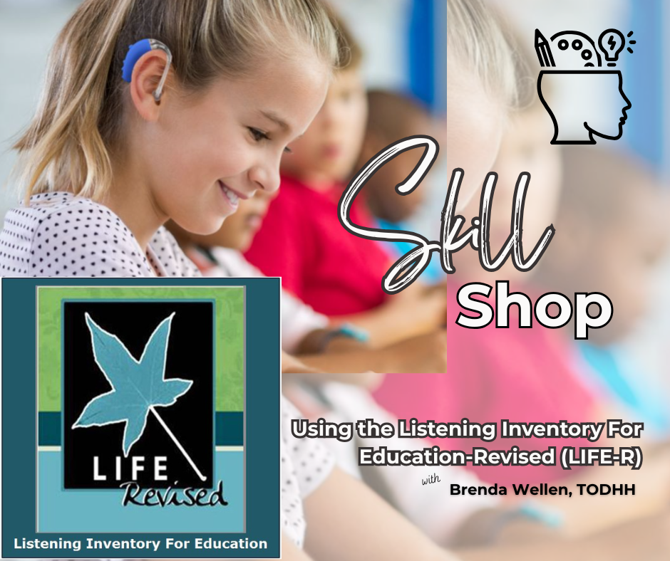 Student with hearing aid in a classroom with logo of LIFE-R
