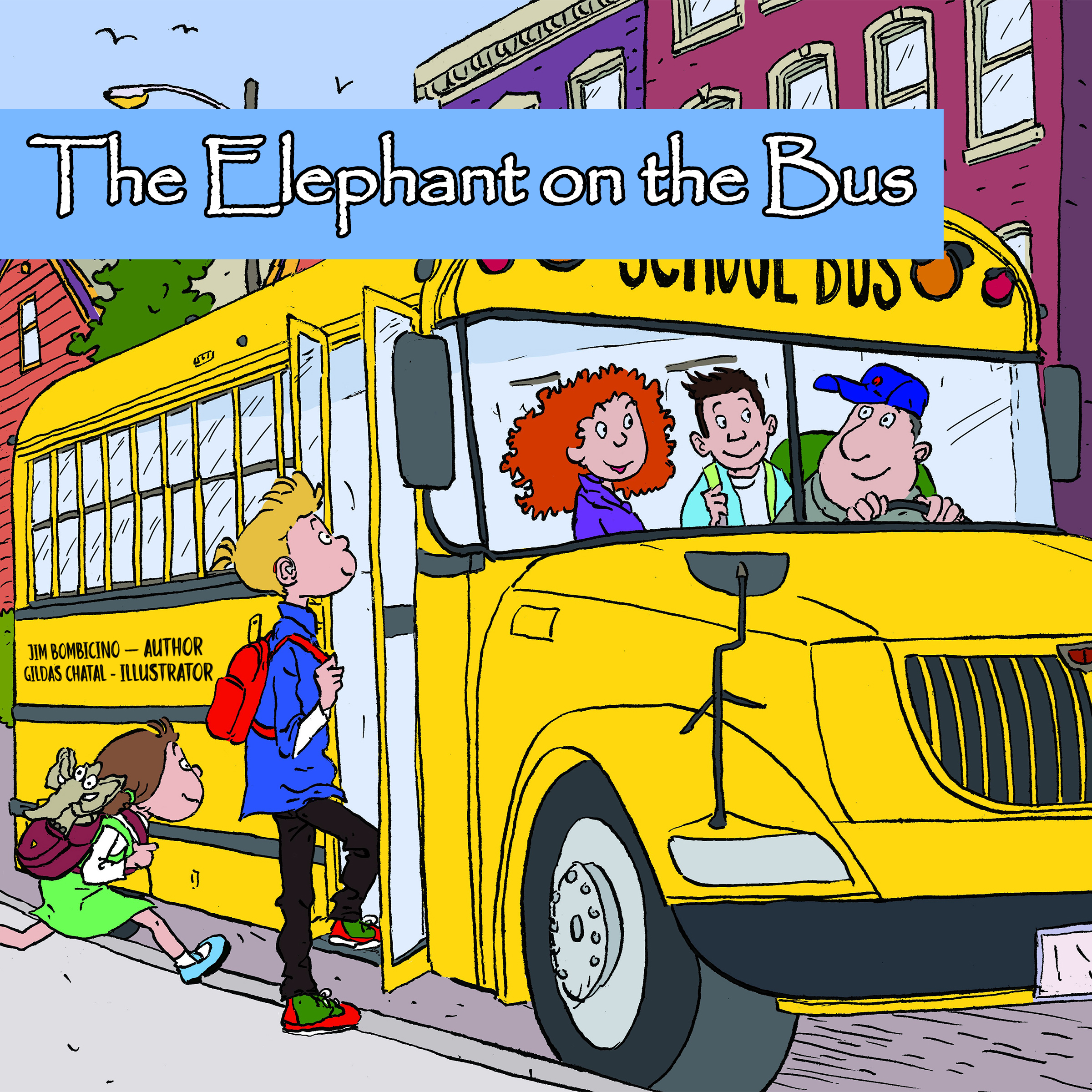 caucasian boy and girl stepping onto a school bus